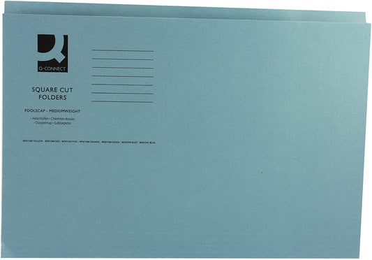 Pack of 100 Mediumweight 250gsm Foolscap Blue Square Cut Folders