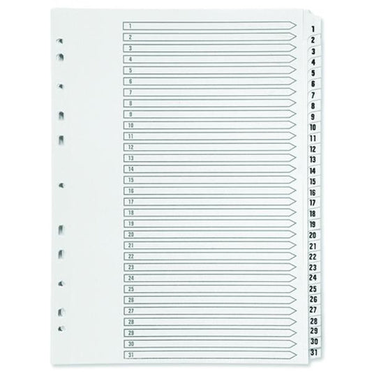 A4 White Plastic 31 Part Tabbed File Index Dividers For Ring Binders / Lever Arch