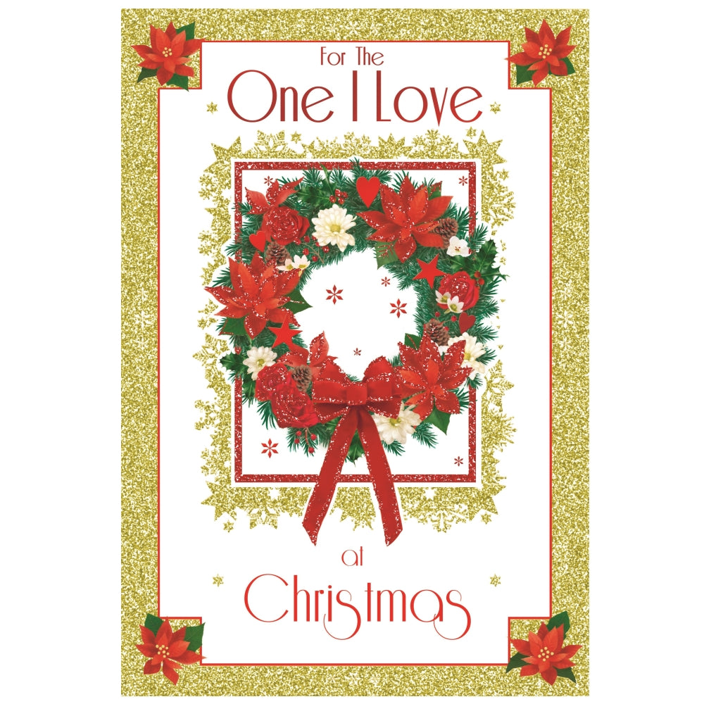 For The One I Love Floral Wreath Design Christmas Card