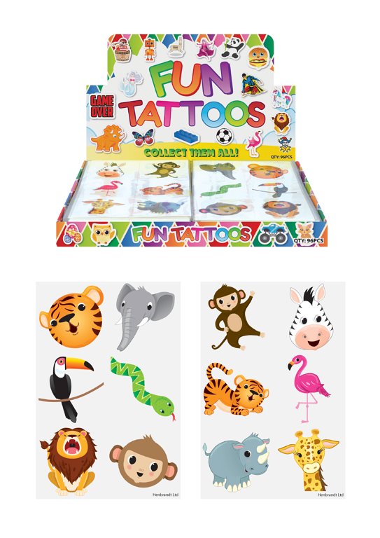 Pack of 6 Assorted Design 4cm Mini Jungle Temporary Tattoos