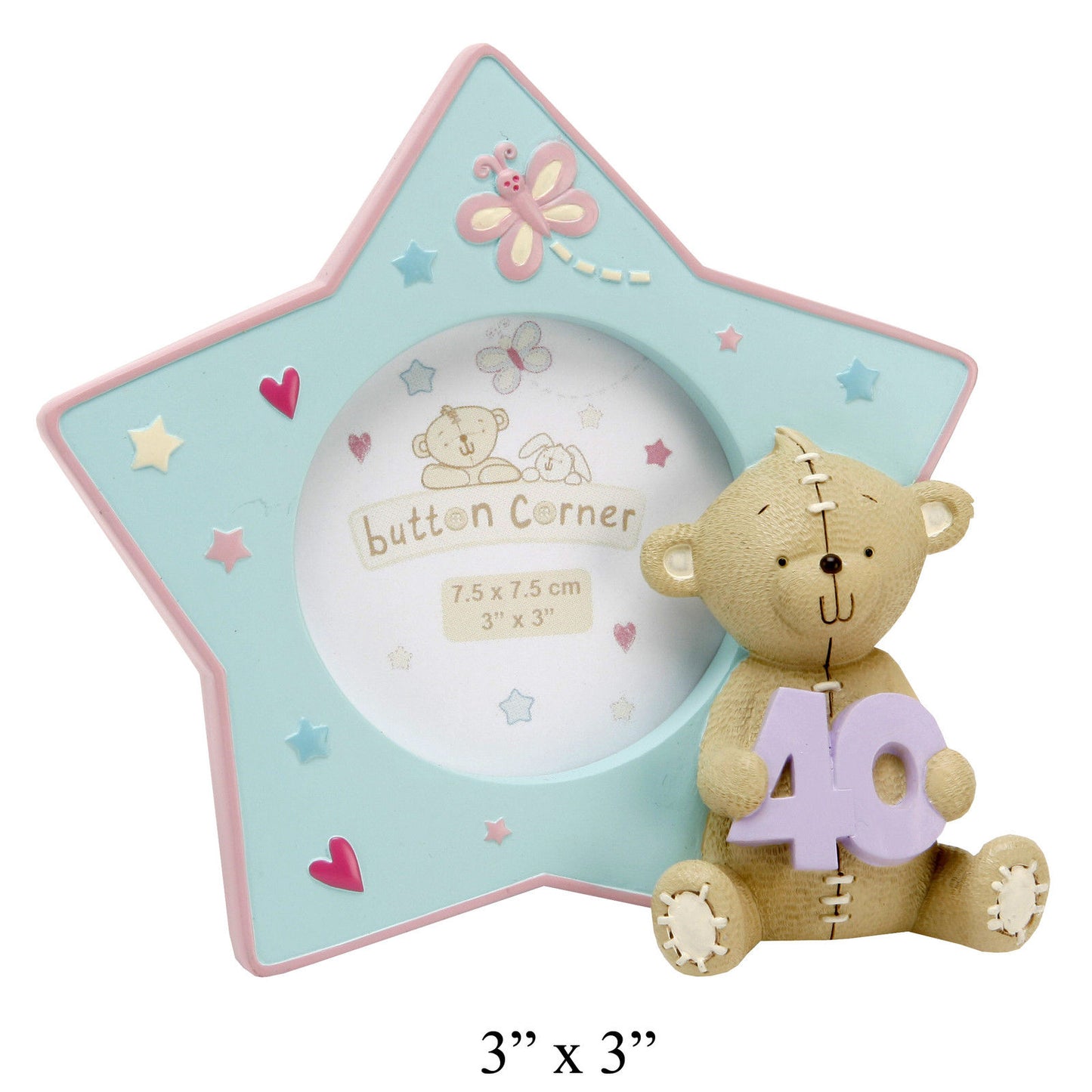 Button Corner Star Shaped Resin Photo Frame 3" x 3" - "40" Birthday