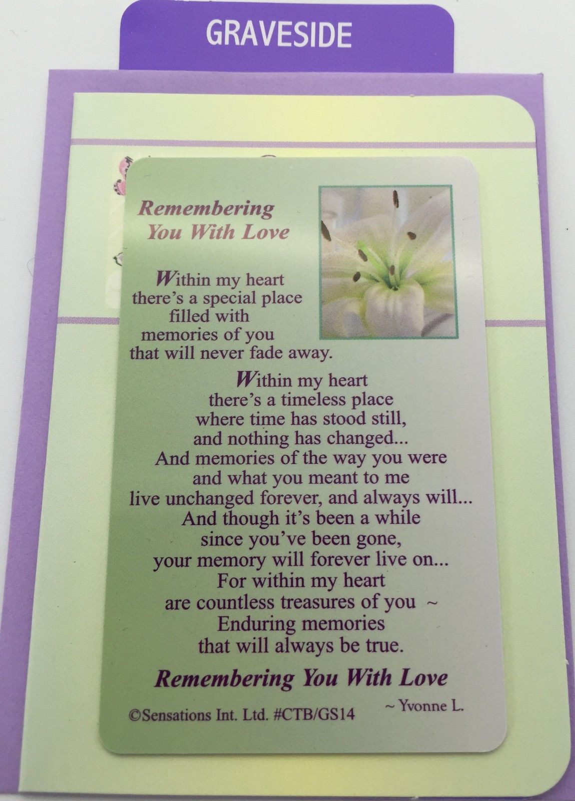 Remembering You With Love...Grave Card (Sentimental Keepsake Wallet / Purse Card)