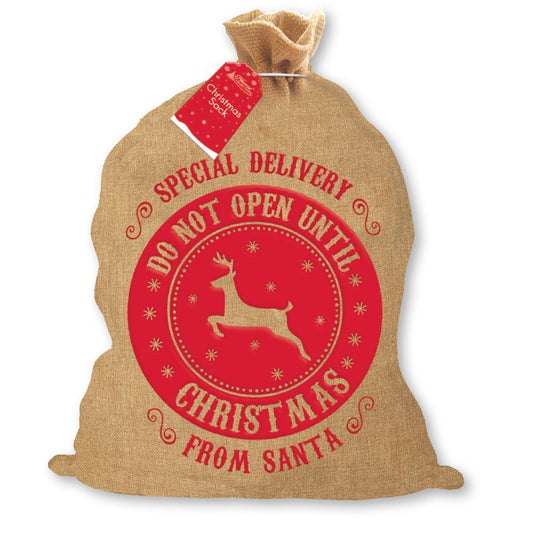 Christmas Santa Hessian Traditional Sack with Reindeer Design