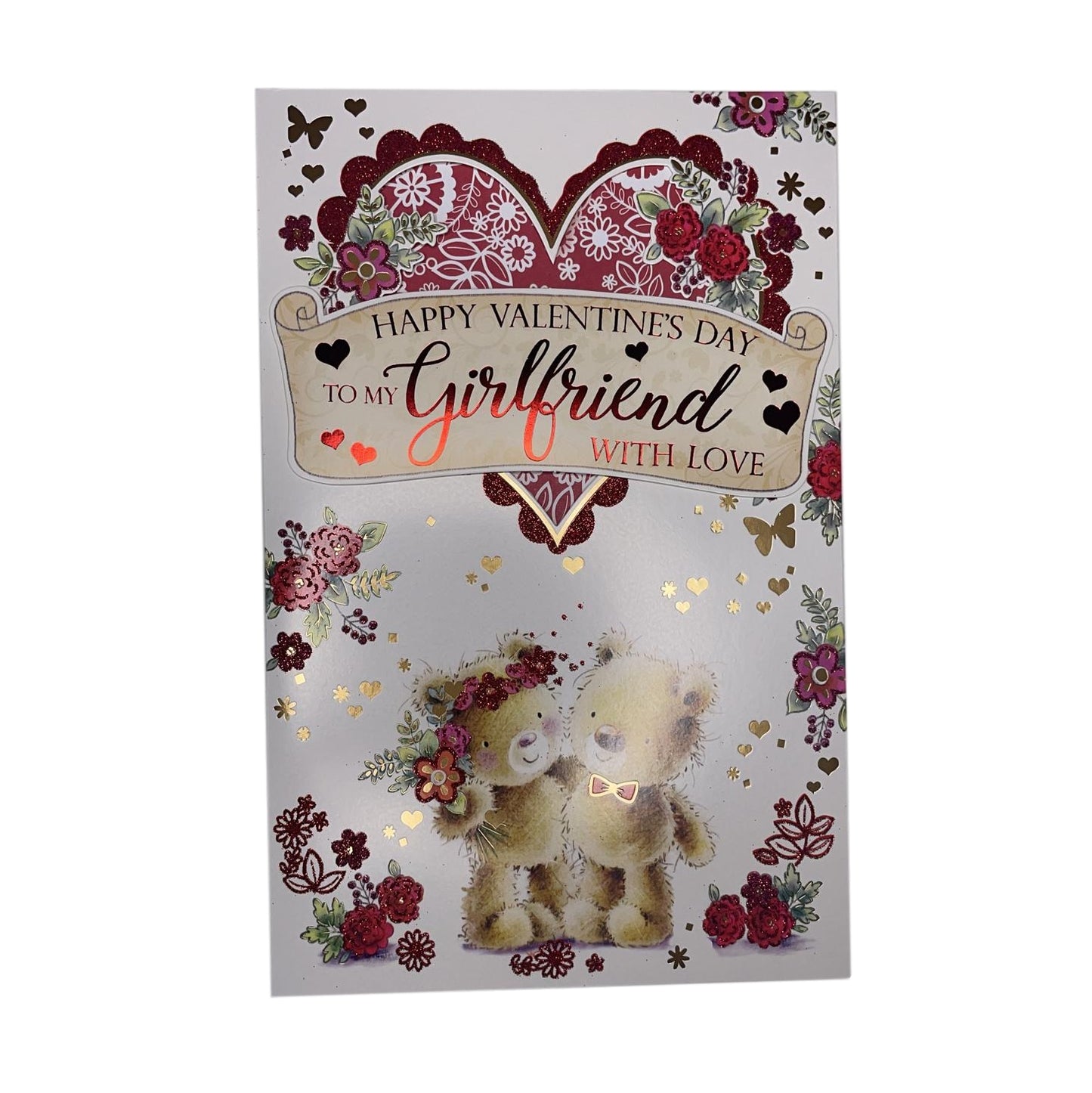 Happy Valentine's Day To My Girlfriend With Love Couple Teddy Design Card