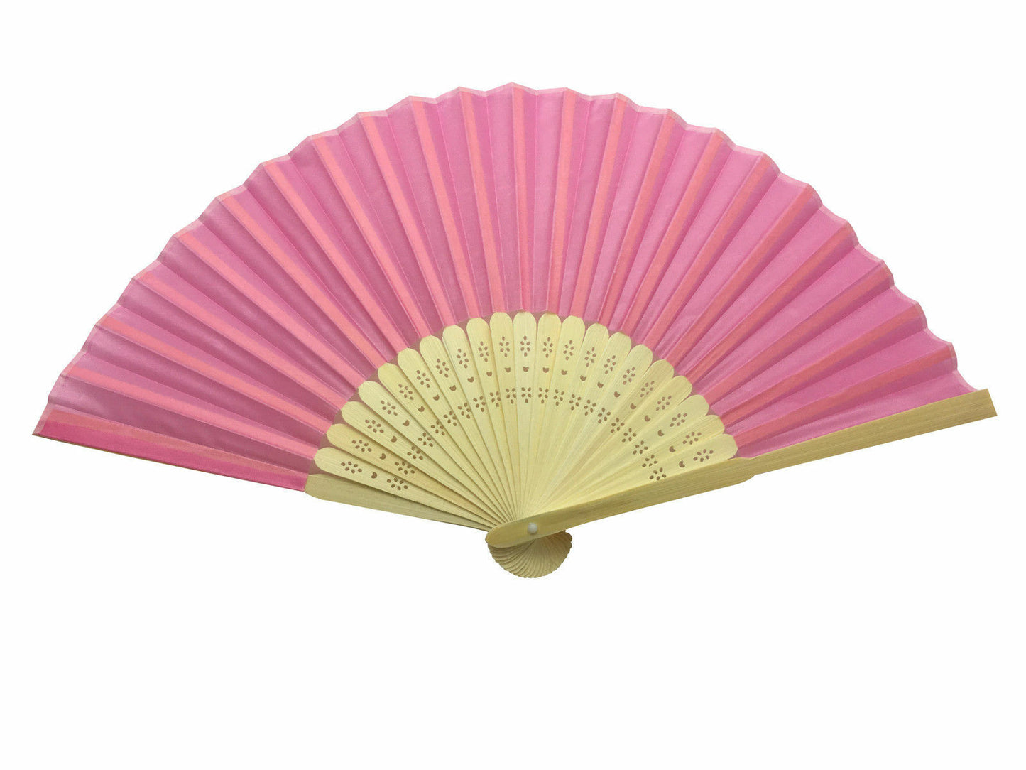 Pink Fabric Hand Held Bamboo and Wooden Fan