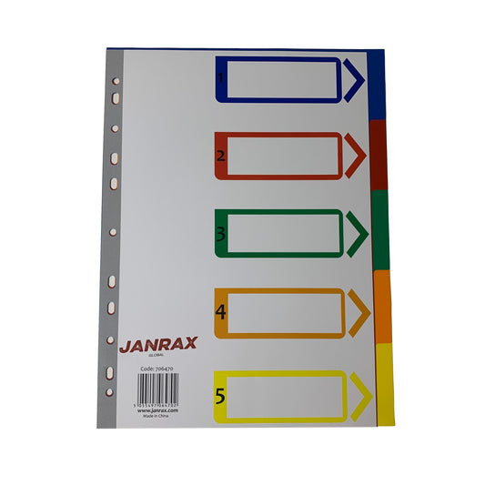 A4 5 Part Polypropylene Dividers with Reinforced Index Cover