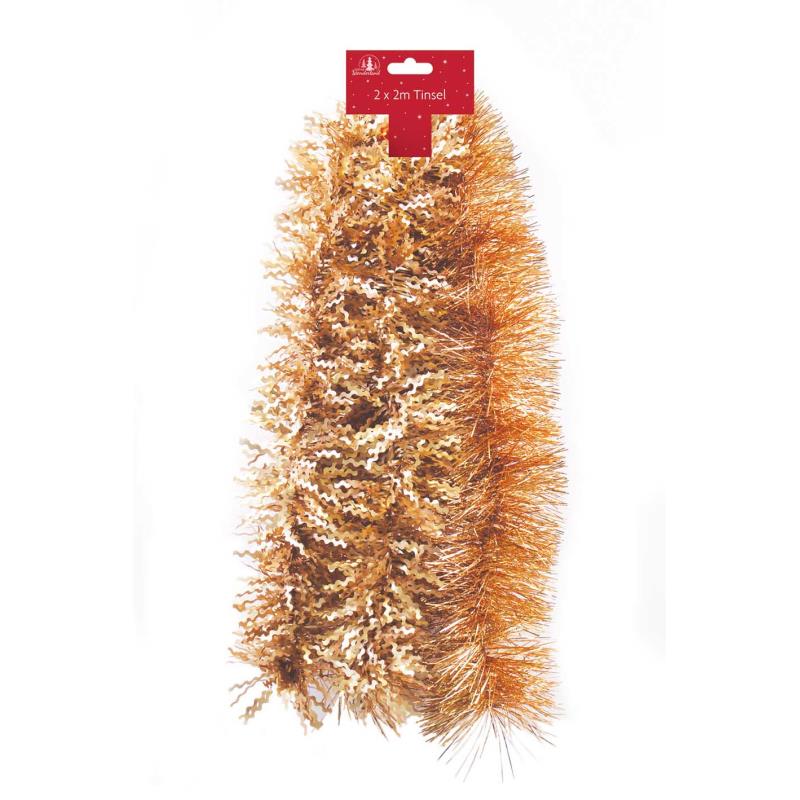 Pack of 2 2m Fine Cut And Matt Zig Zag Dark Gold Christmas Tinsel