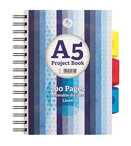 Silvine A5 project book 200 pages with 3 part dividers lined spiral book