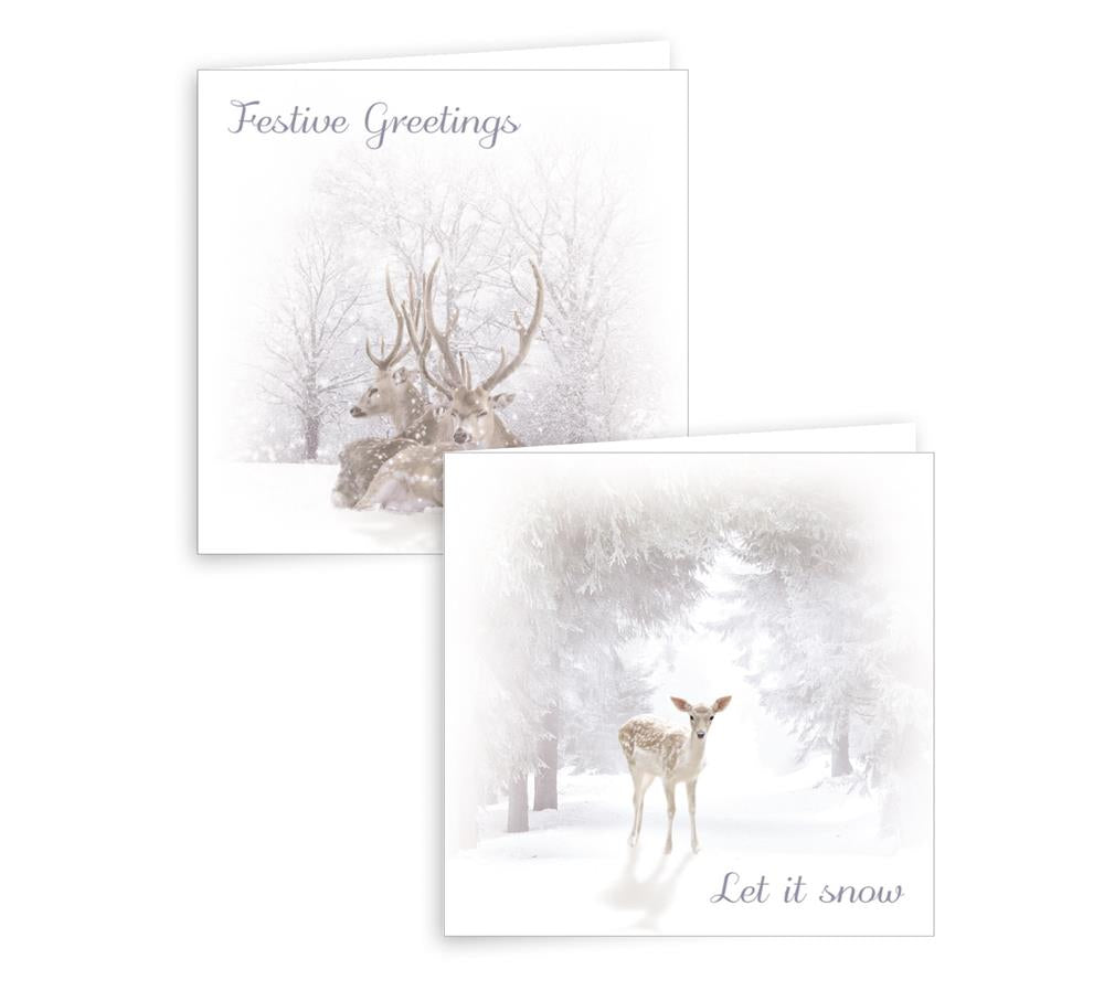 Pack of 10 Woodland Scene Design Square Christmas Greeting Cards