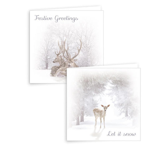 Pack of 10 Woodland Scene Design Square Christmas Greeting Cards