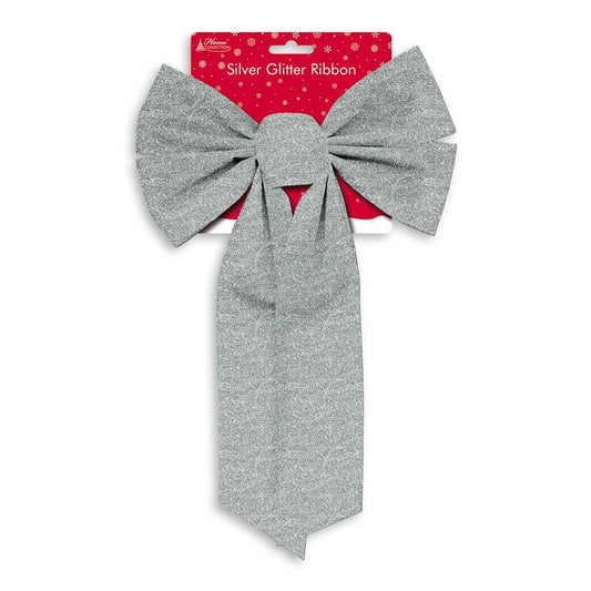 Large Silver Glitter Christmas Ribbon Bow