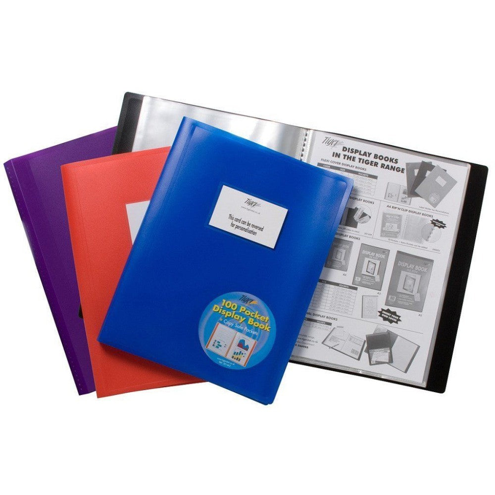 Tiger A4 100 Pocket Flexi Cover Display Book - Assorted Colours