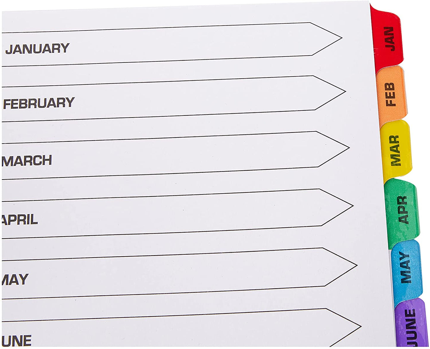 A4 Pre-Printed Tabs Multi Punched January to December Reinforced Multi-Colour Index