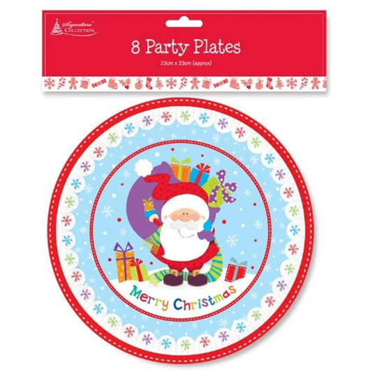 Pack Of 8 Festive Season Christmas Table Disposable Round Party Paper Plates