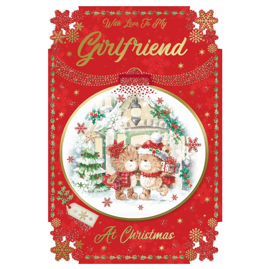 With Love To My Girlfriend Teddies Snuggling Design Christmas Card