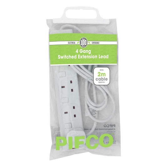 4 Gang 13Amp 250V A.C Plug Sockets with 2 Metre Extension and Switched by pifco