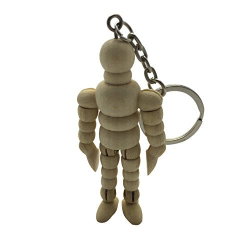 2.5" Wooden Manikin Keyring - Movable Wood Limbs