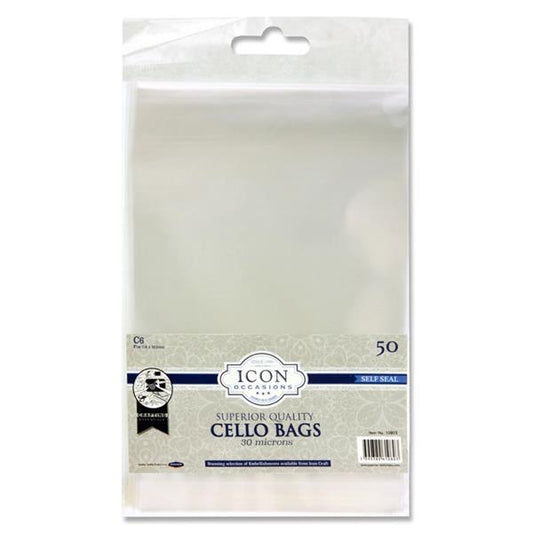 Icon Occasions Pack of 50 C6 Self Seal Cello Bags