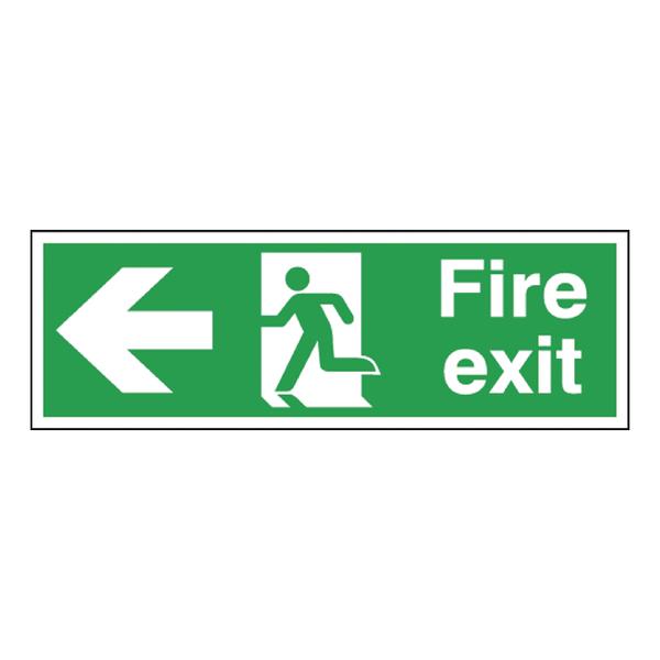 Safety Sign Fire Exit Running Man Arrow Left 150x450mm Self-Adhesive E97A/S