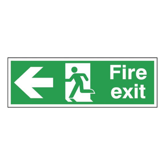 Safety Sign Fire Exit Running Man Arrow Left 150x450mm Self-Adhesive E97A/S