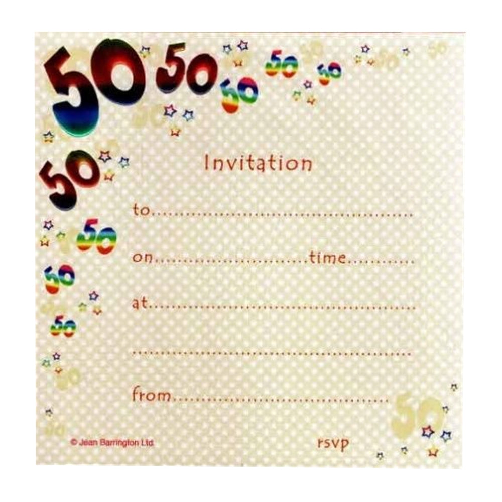 Pack of 10 - 50th Birthday Party Invitations