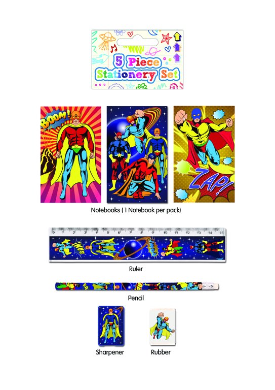 5 Piece Superhero Stationery Set