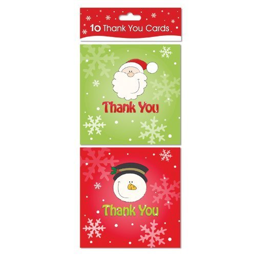 Pack Of 10 Christmas Thank you Cards With Envelopes Santa & Snowman Designs