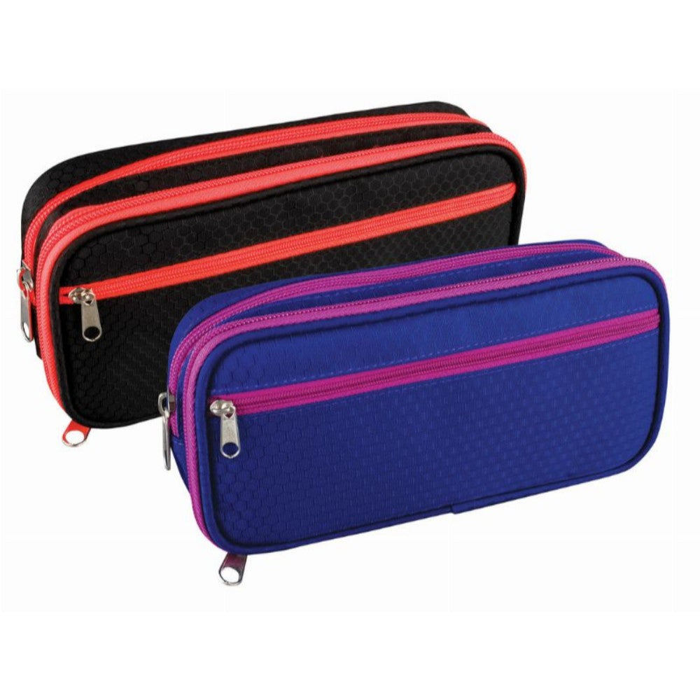 Honeycomb 3 Zip Assorted Colour Pencil Case