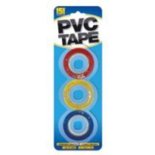 Pack of 3 Coloured PVC Tape 18mm x 15m