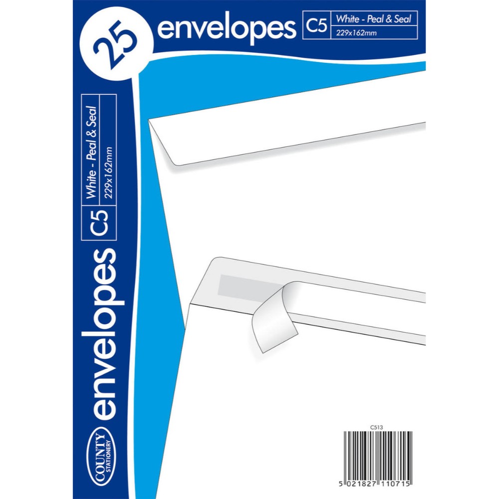 County Peel & Seal 25 Pack C5 Envelopes White (80gsm)