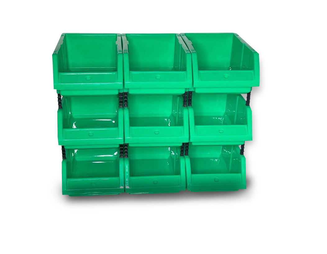 Stackable Green Storage Pick Bin with Riser Stands 325x210x130mm