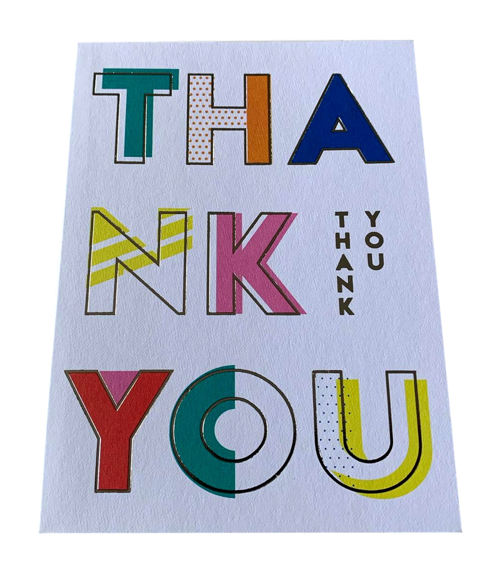 Pack of 10 Mutli Coloured Thank You Cards with Silver Foil Finish