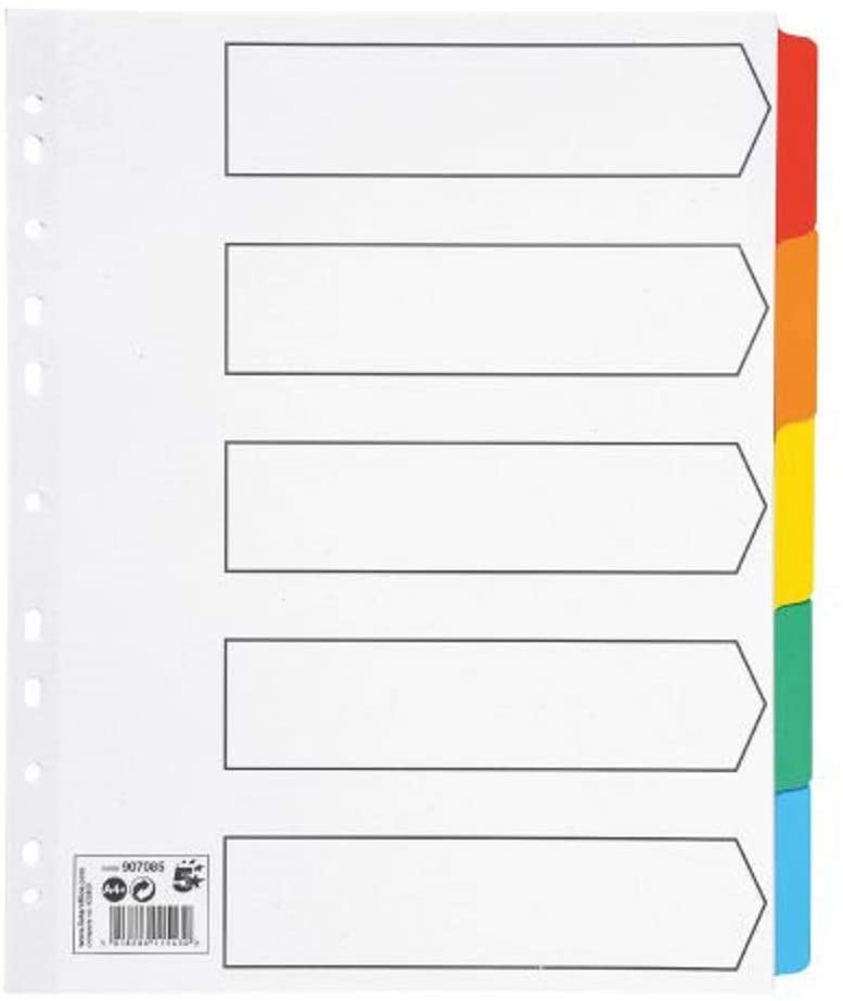 5 Star A4 Multi Coloured 5 Part Index divider