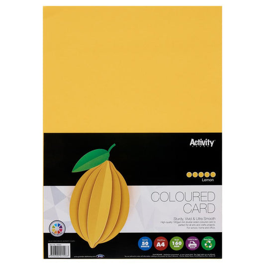 Pack of 50 Sheets A4 Lemon Yellow 160gsm Card by Premier Activity