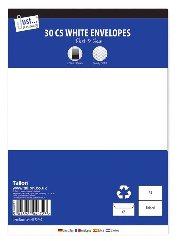 30 C5 White peal & seal Envelopes