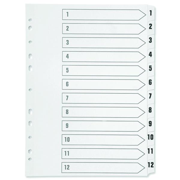 1-12 Index Multi-Punched Reinforced Board Clear Tab A4 White