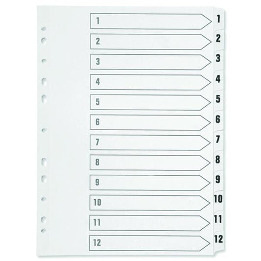 1-12 Index Multi-Punched Reinforced Board Clear Tab A4 White