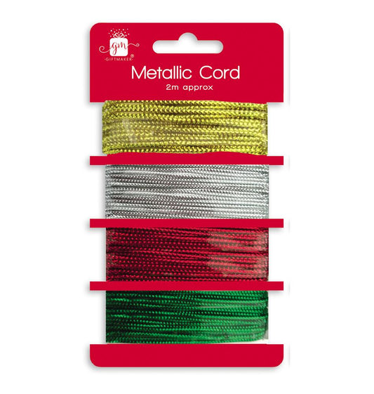 Pack of 4 Assorted 2m Christmas Metallic Cords