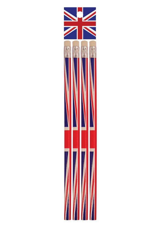 Pack of 4 Union Jack Pencils with Erasers