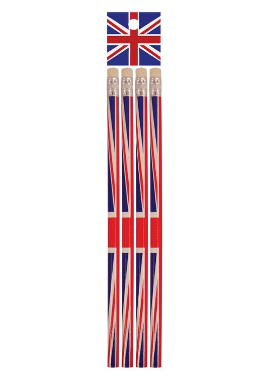 Pack of 4 Union Jack Pencils with Erasers