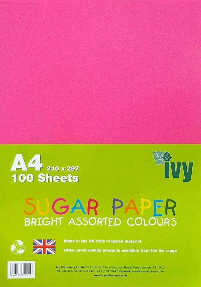 Pack of 100 A4 Multicoloured Sugar Paper