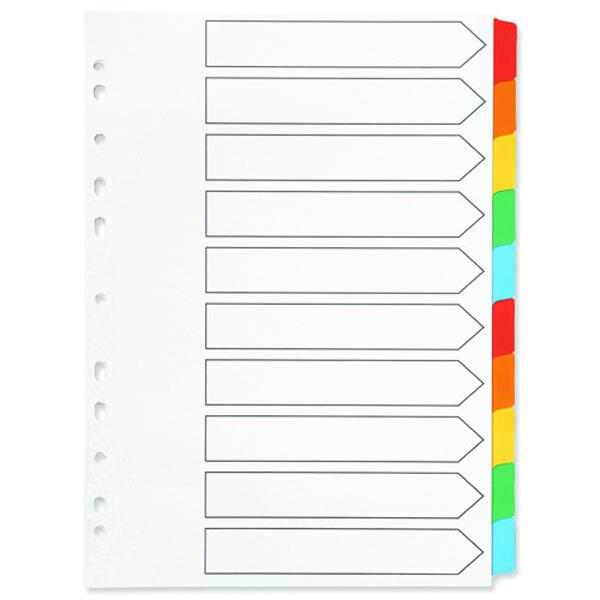 Q-Connect 10-Part Index Multi-punched Reinforced Board Multi-Colour Blank Tabs A4 White KF01526