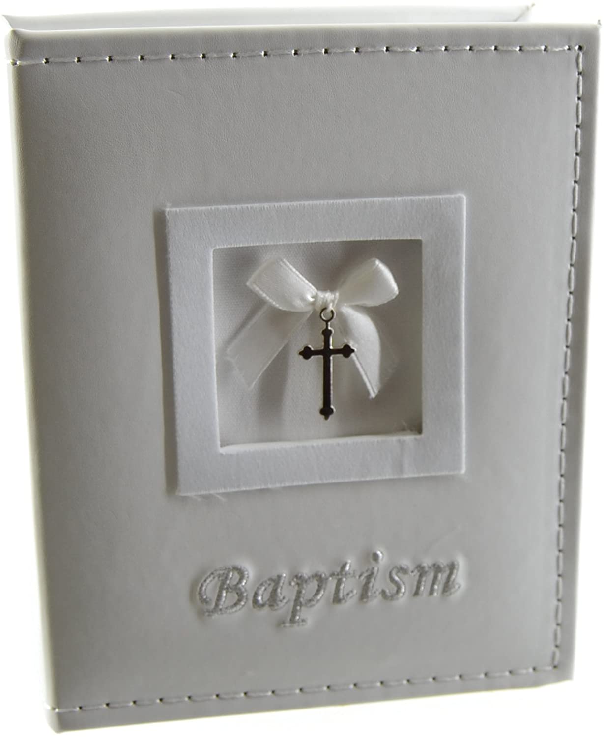 Juliana White Leatherette Album 'Baptism'. Holds 48 4" x 6" Photos