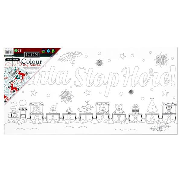 Colour My Christmas Edition Santa Stop Here Design Canvas 150 x 300mm by Icon Art