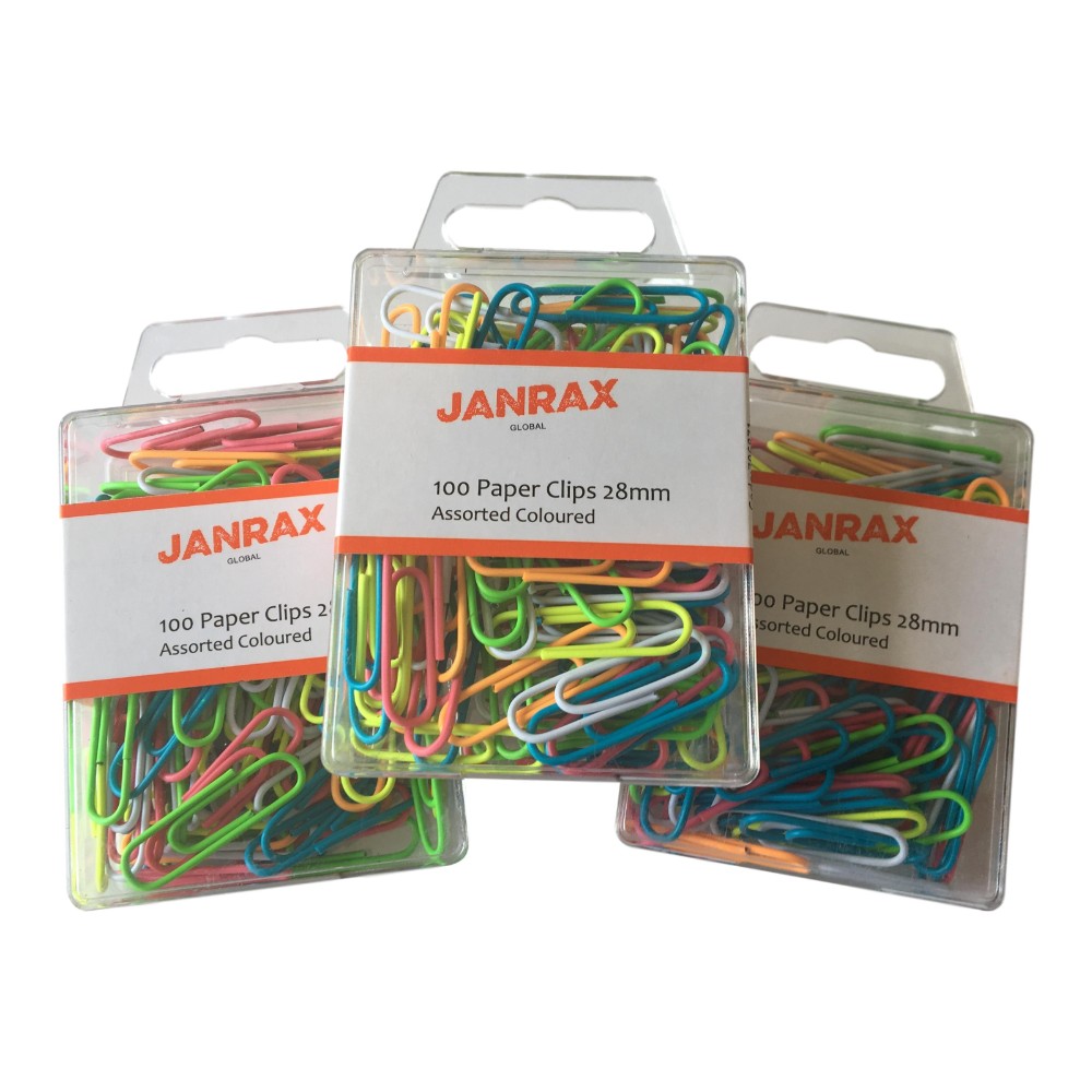 Pack of 100 Assorted Colour Paper Clips