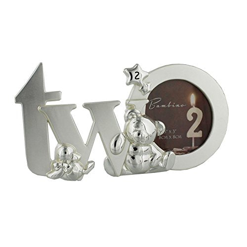 "Two" Photo Frame Bambino Silverplated Cut Out Letters 3" x 3" Gift