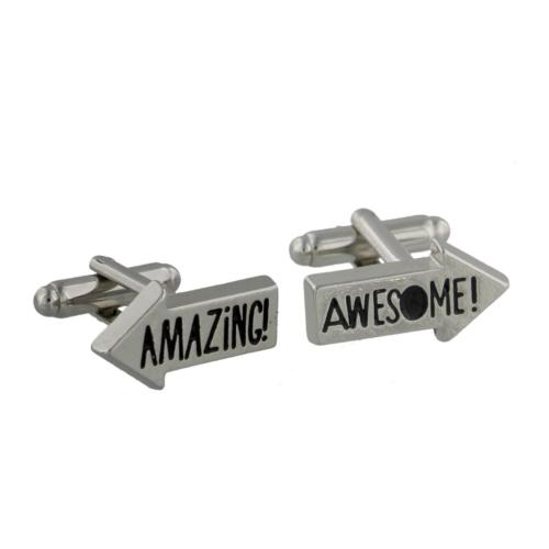 Boom Shaka Laka Awesome and Amazing" Rhodium Plated Cufflinks