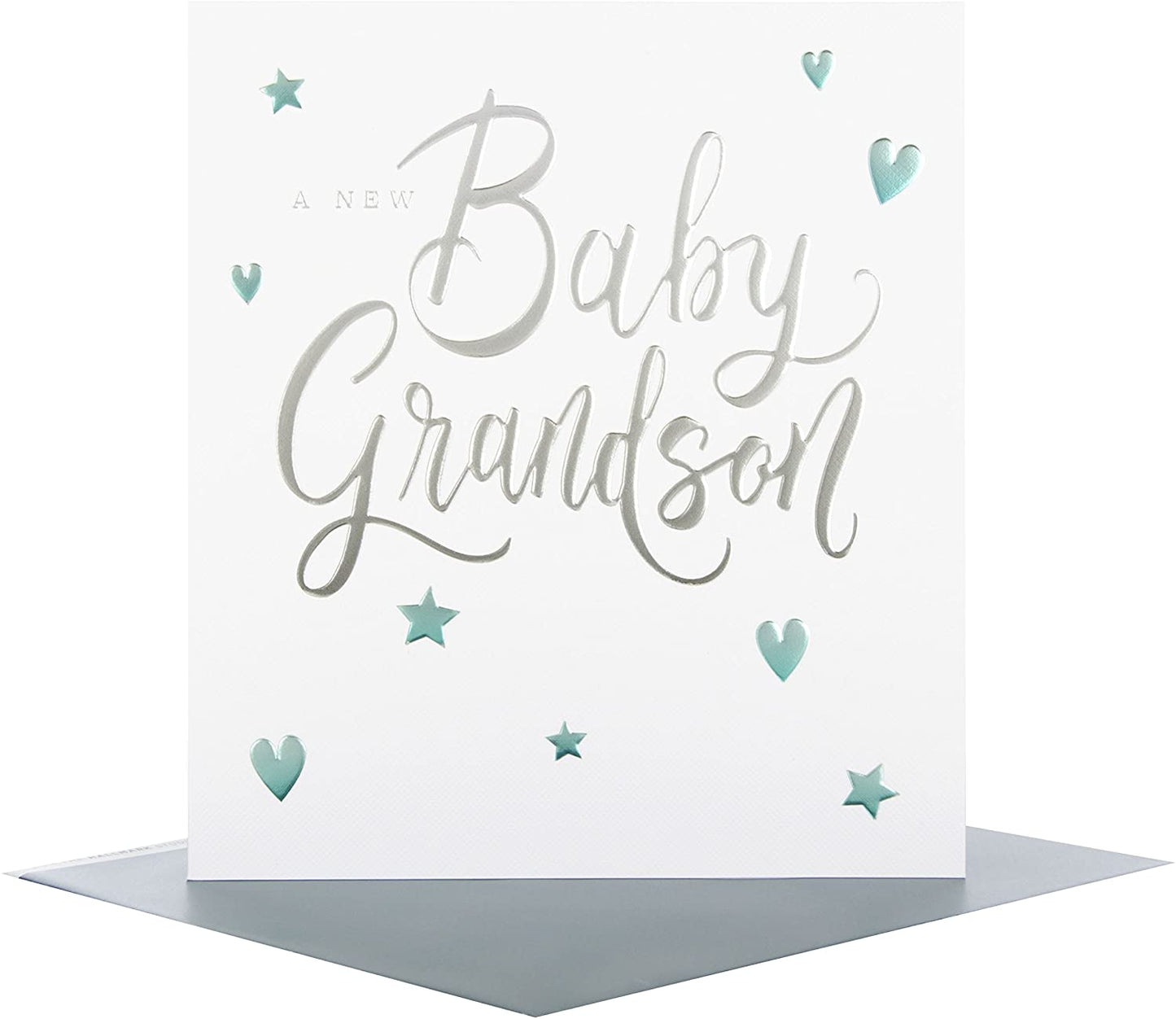 A New Baby Grandson Foil Finished Start and Heart Design Congratulation Card