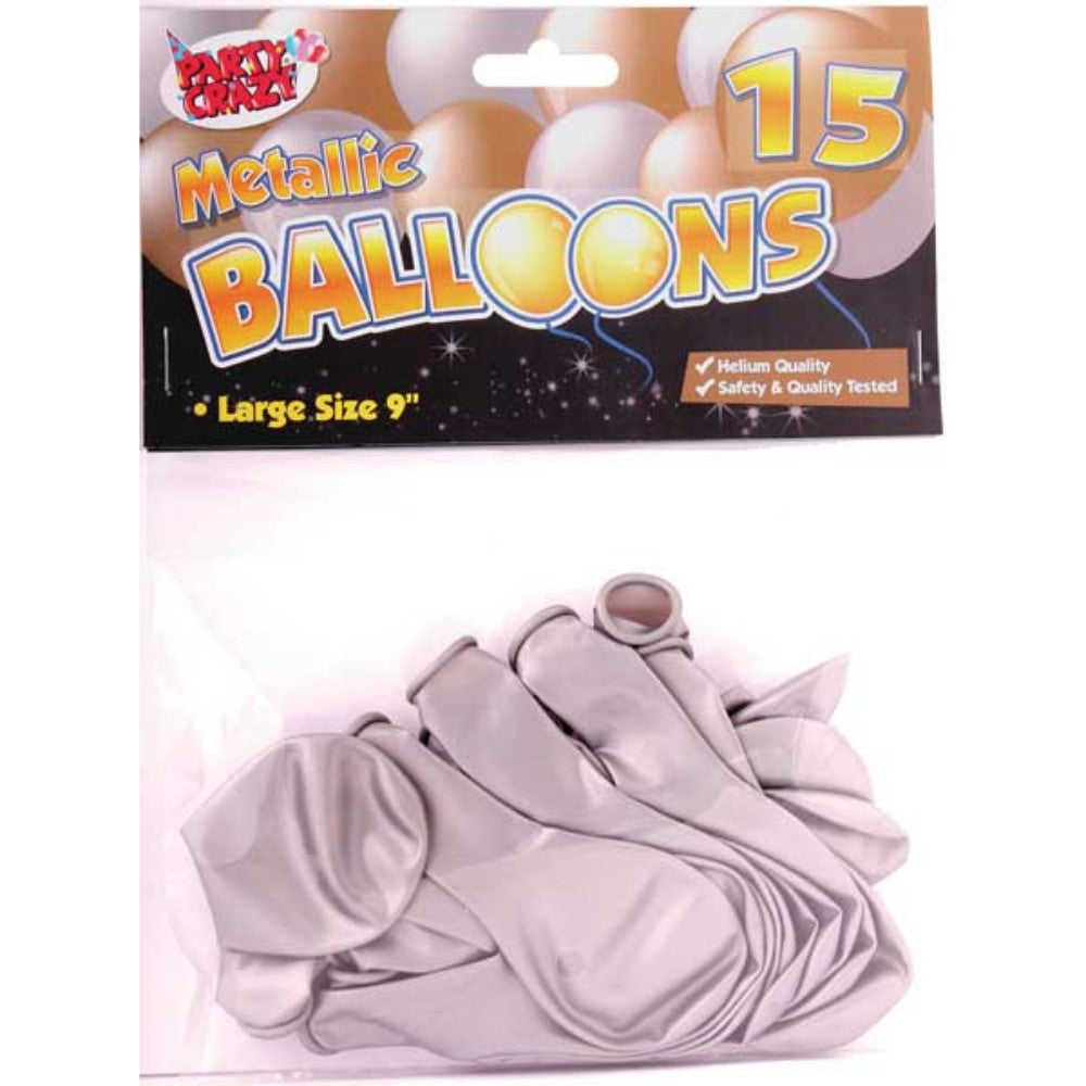 Pack of 15 9" Metallic Round Balloons (Gold or Silver selected)