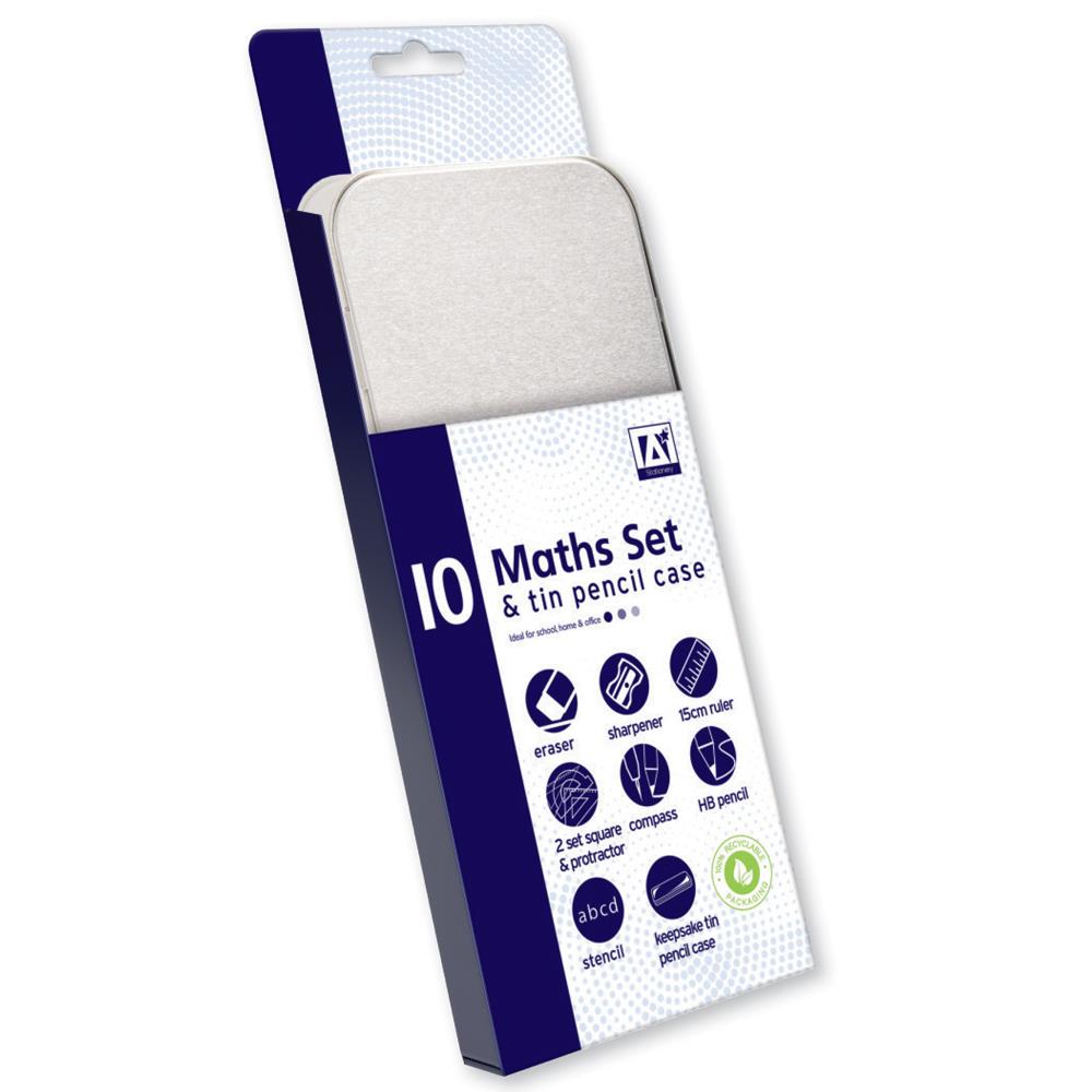 10 Piece Maths Set and Tin Pencil Case